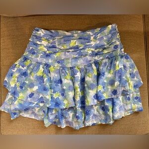 Women's FOREVER 21 Blue Green SPRING FLORAL Layered RUFFLED Mini SKIRT M